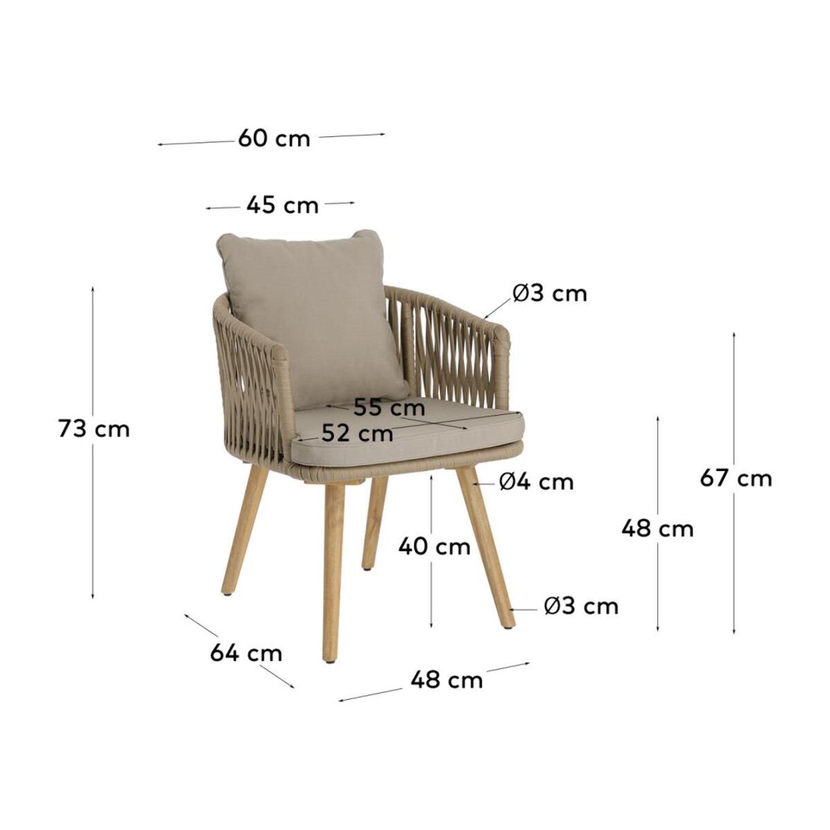 Kave Home - Sedia Hemilce in corda beige e gambe in legno massello di acacia FSC 100%