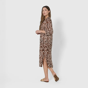 Vestido midi bambula detalles plisados agara marrón