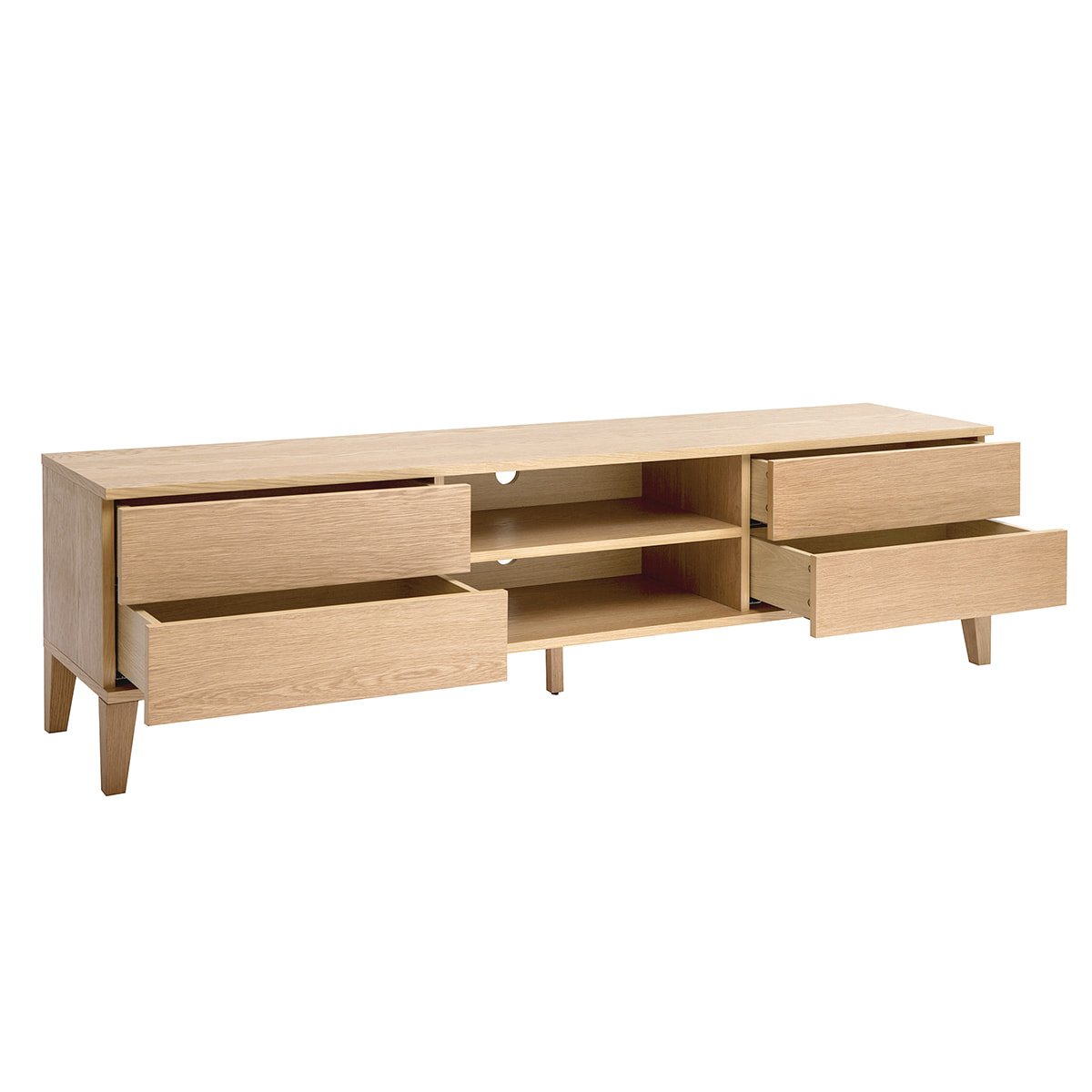 Meuble TV scandinave bois clair chêne 4 tiroirs L180 cm FREDDY