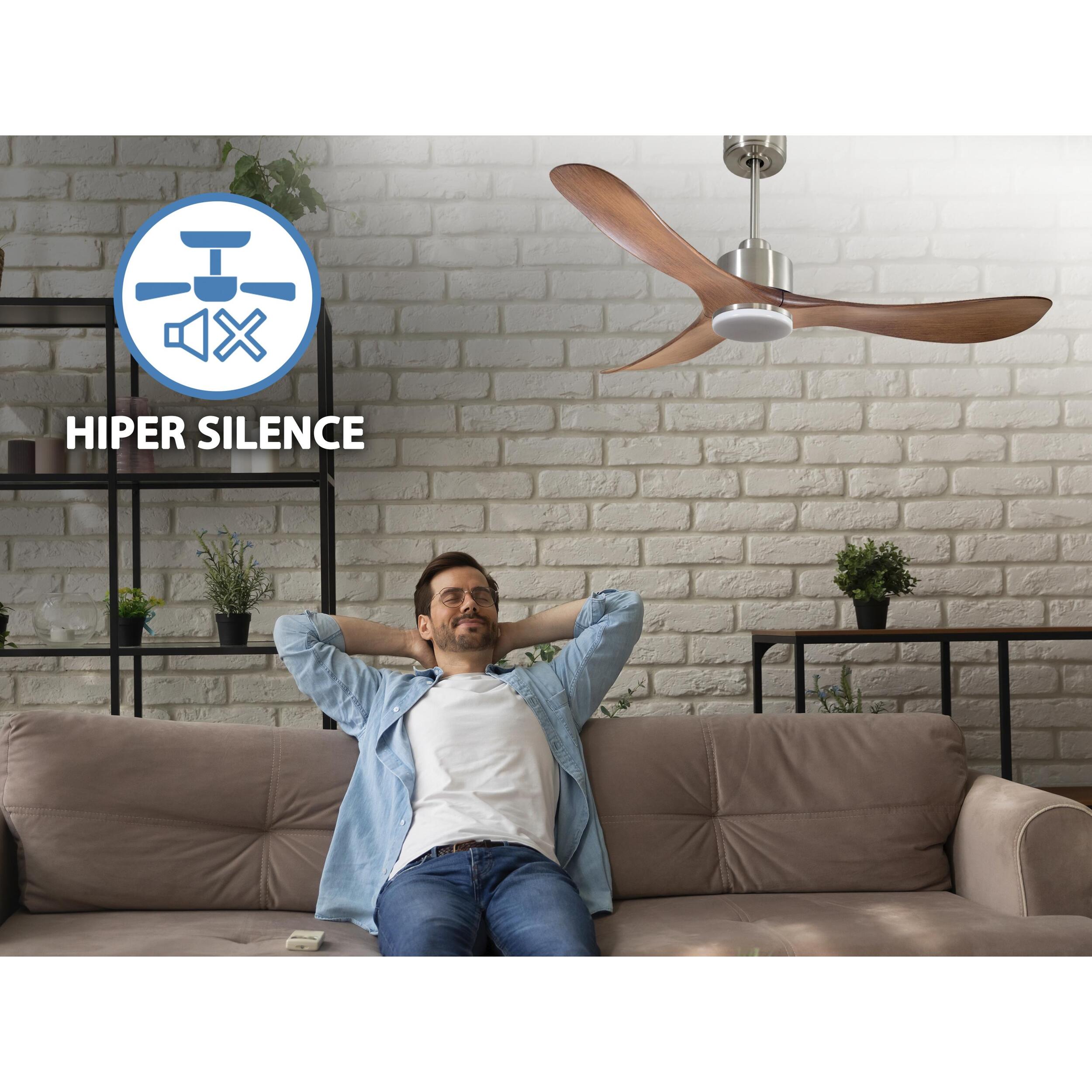 Ventilateur de plafond Réversible  Thermostat Dimmable Wifi Moteur à courant continu Toits en pente Télécommande Lumière à trois tons Hypersilence Mémoire