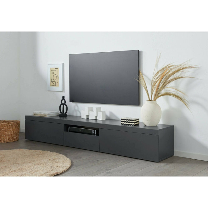 Mobile porta TV Annett, Credenza bassa da soggiorno a 3 ante, Base porta TV, 220x40h35 cm, Antracite