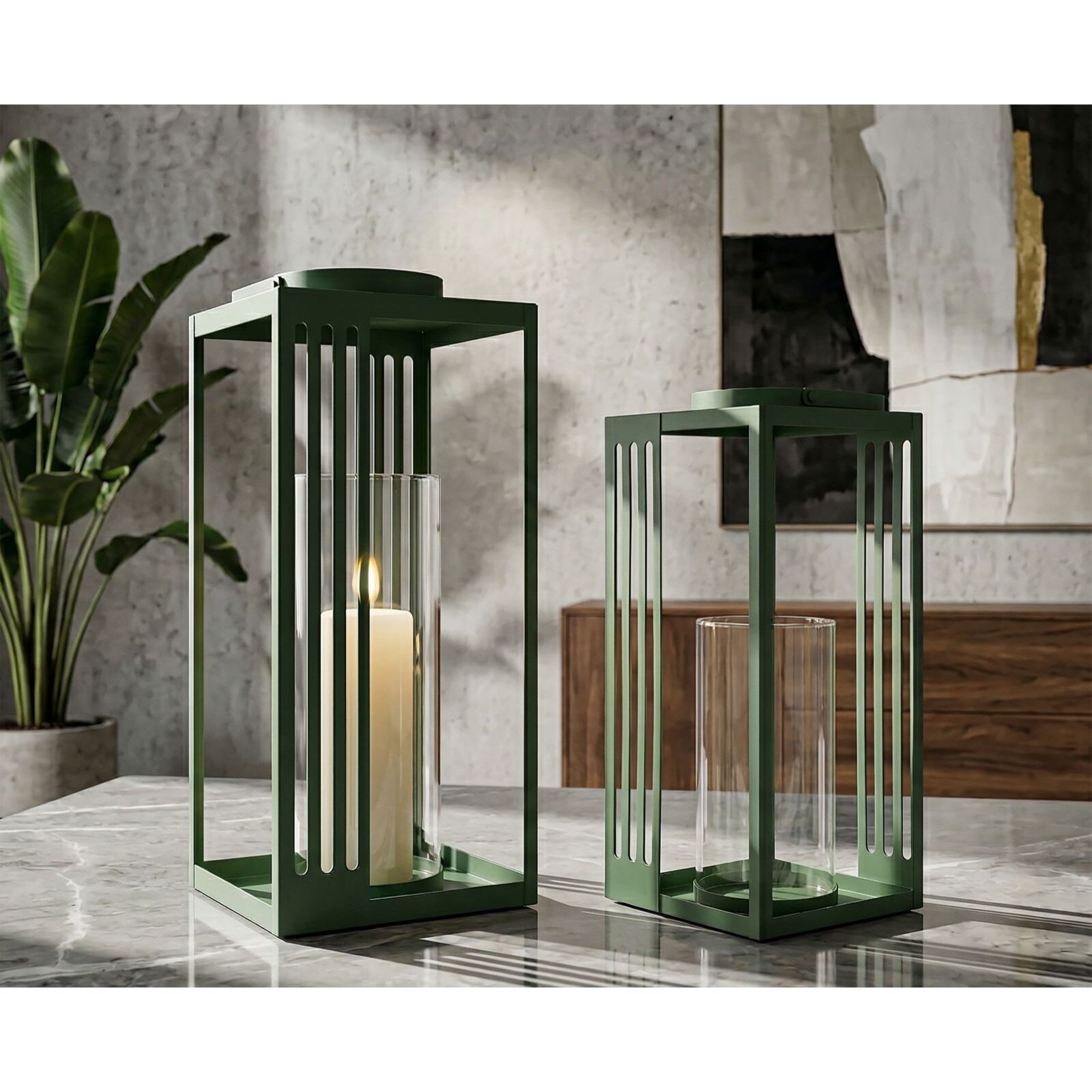 LANTERNE LINEE COPPIA CM 18,3X18,3X43,5-15X15X36,5 (VETRO TEMPERATO)