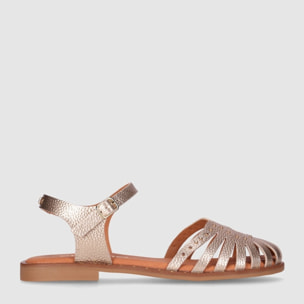 Sandalias de Piel - Oro - Tacón: Bajo