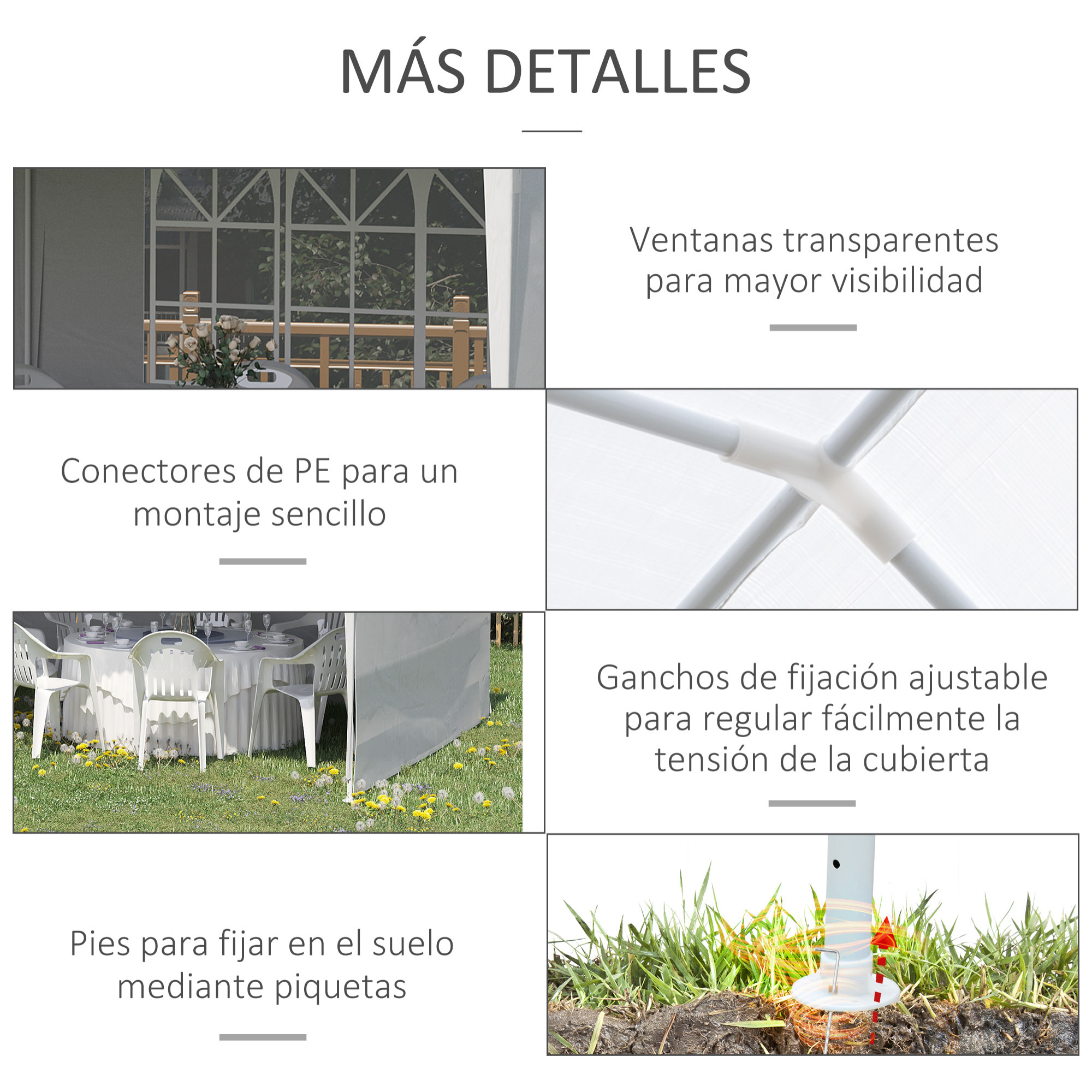Carpa de Jardín 6x3 m con 4 Paredes Laterales y 2 Ventanas Visibles Cenador Gazebo de Exterior con Marco de Acero para Fiestas Eventos Bodas Blanco