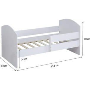 Lit enfant avec barrière "Victoria" - Bois - Blanc - 80 x 160 cm