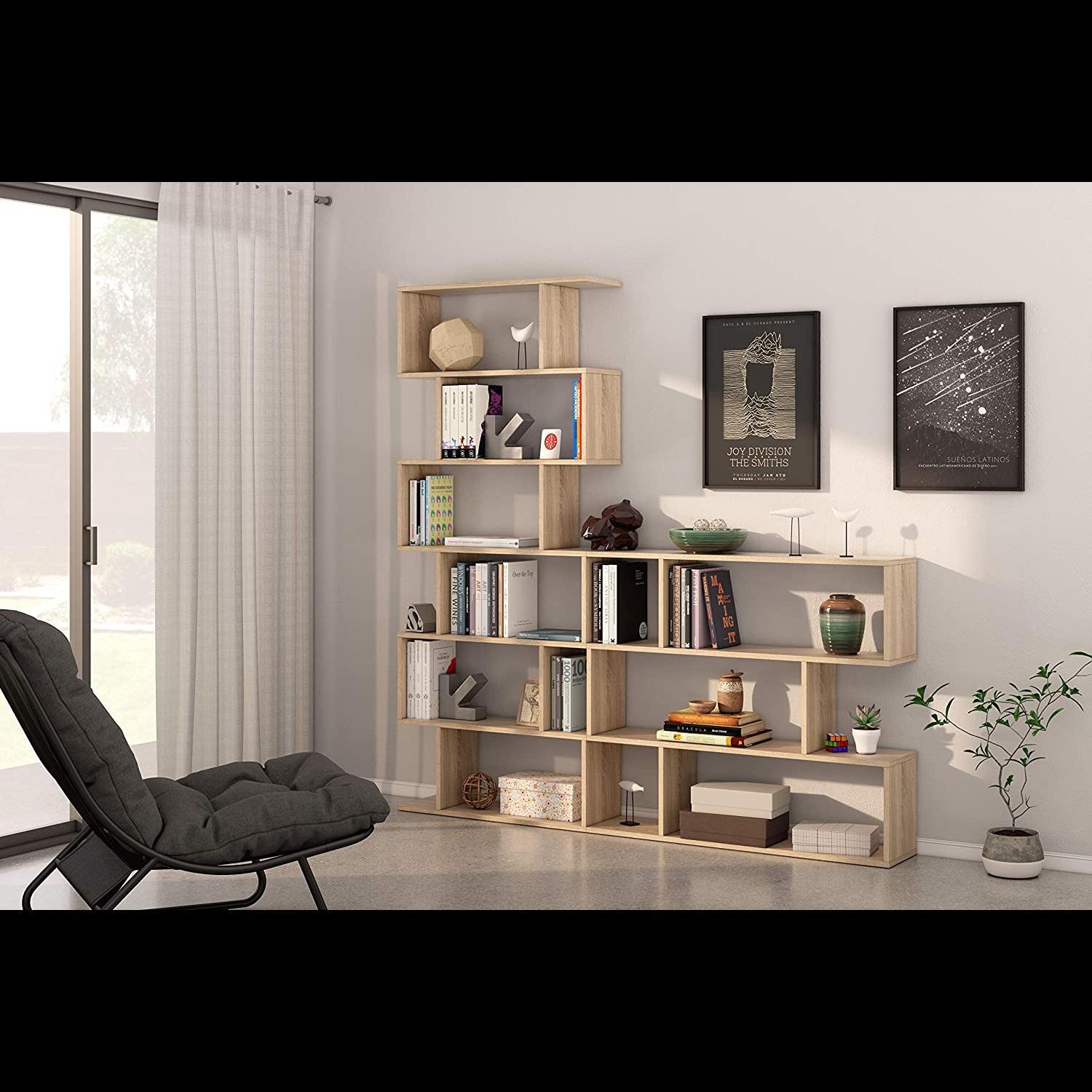 Libreria da Terra Con Mensole Zig Zag Friburgo Plus 192 x 80 x 25 cm Rovere