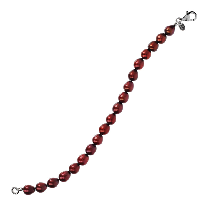 Bracciale in Argento 925 con Perle d'Acqua Dolce Rosse Ø 6.5/7x8.5/9 mm