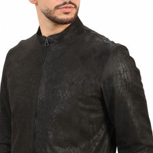 Giubbino in pelle di vitello rifinizione dakota Nero-Slim Fit