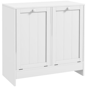 Armario de Baño con Cestos Ropa Sucia, Mueble Ropa Sucia con 2 Compartimentos, Ideal para Lavandería, Blanco, 66x33x68 cm