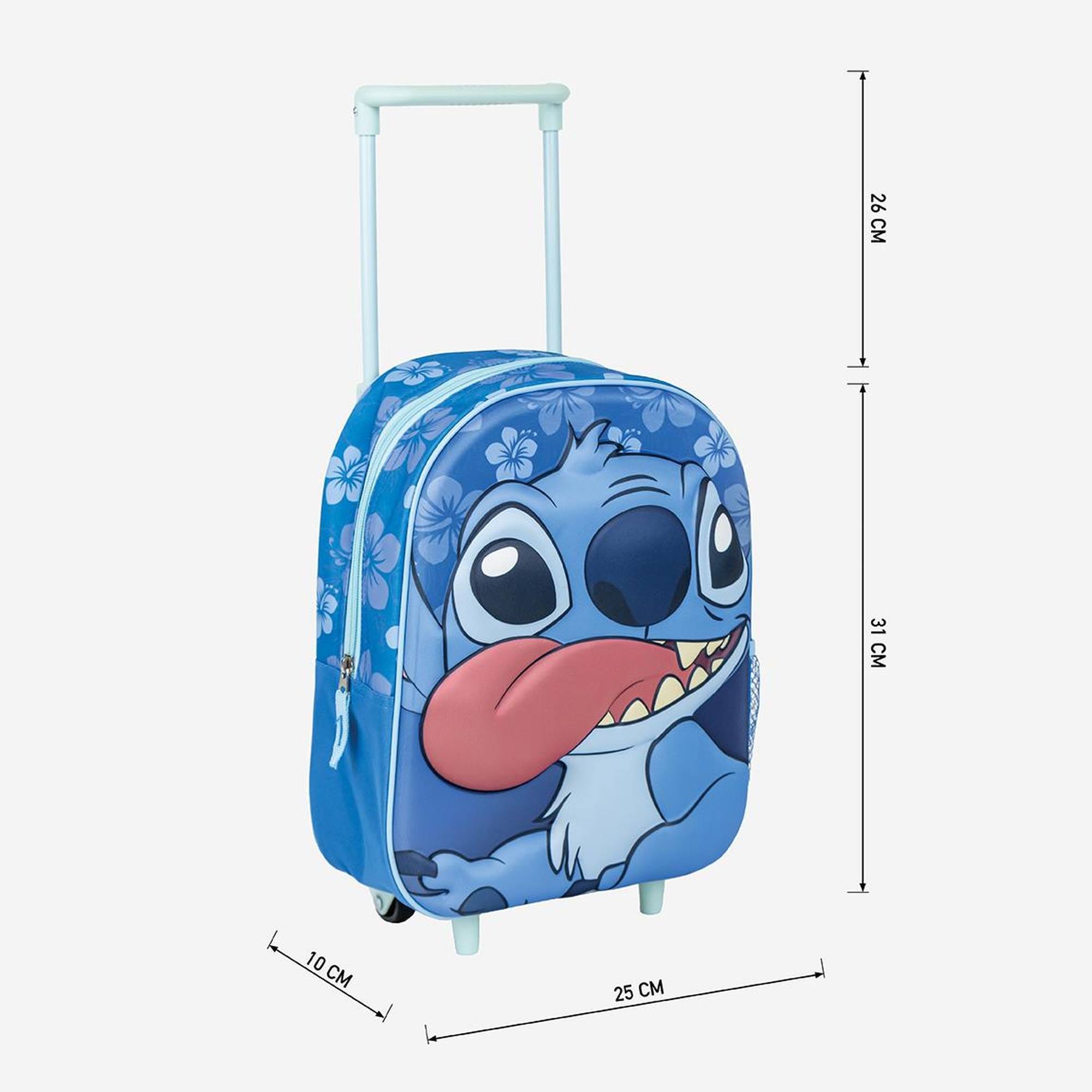 Mochila infantil trolley 3d stitch, unisex niños, azul, pequeña