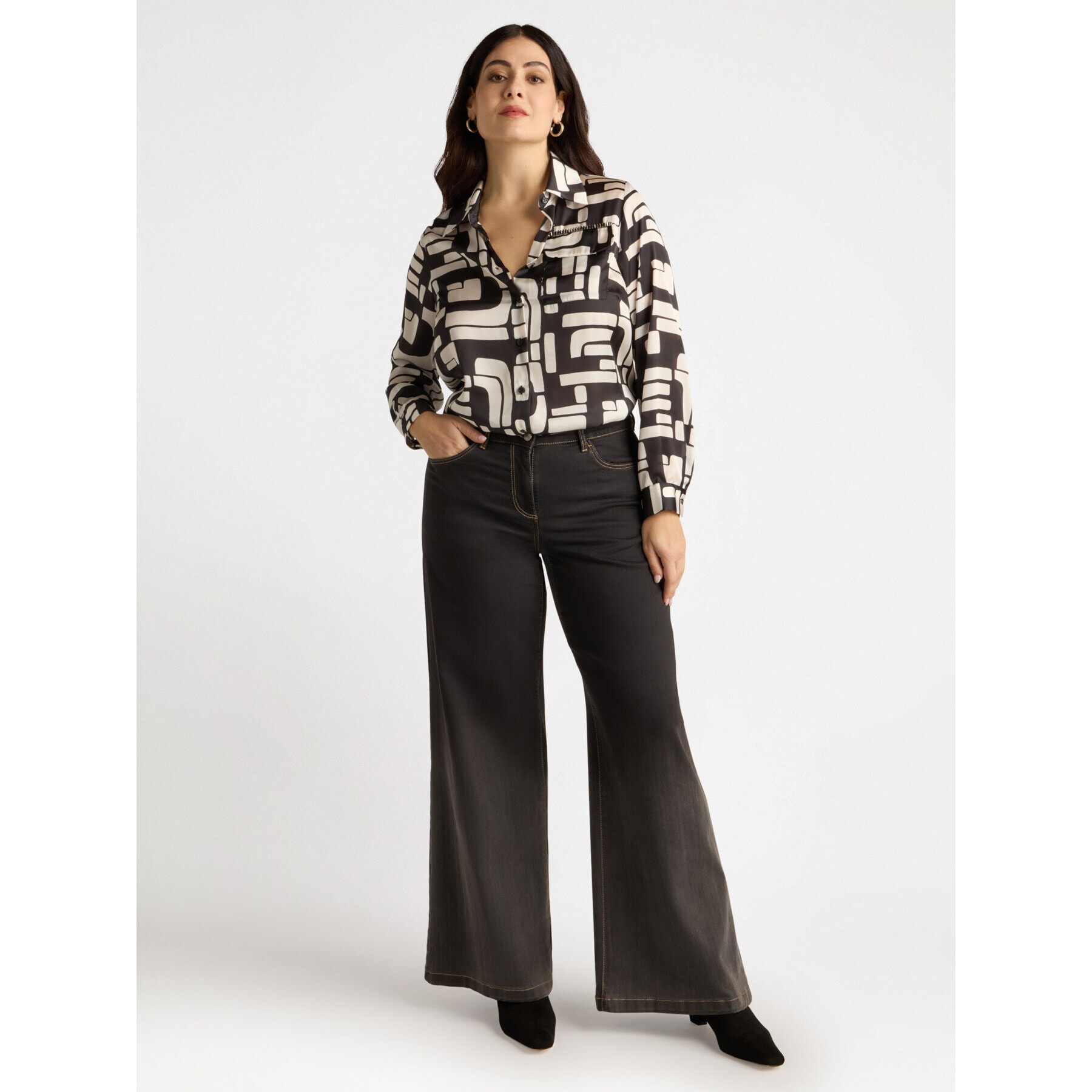 Fiorella Rubino - Camicia con stampa bianca e nera - Nero