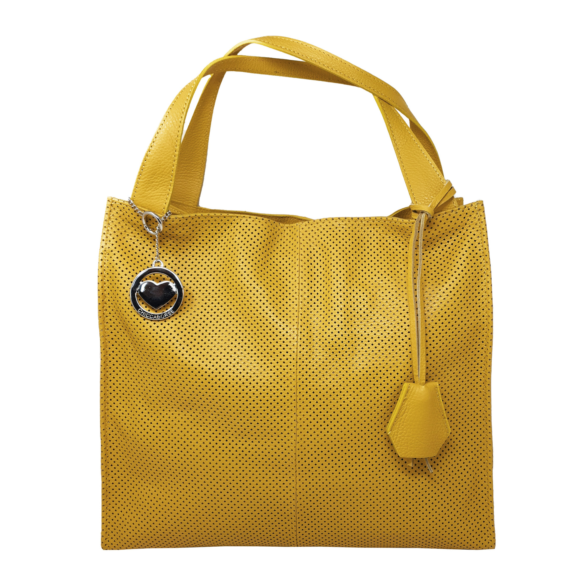 Chicca Borse Borsa a Mano Shopper Donna in Pelle Giallo