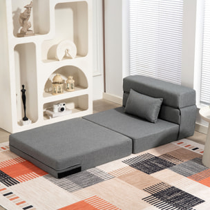 Chauffeuse futon grand confort avec coussin tissu toucher lin gris