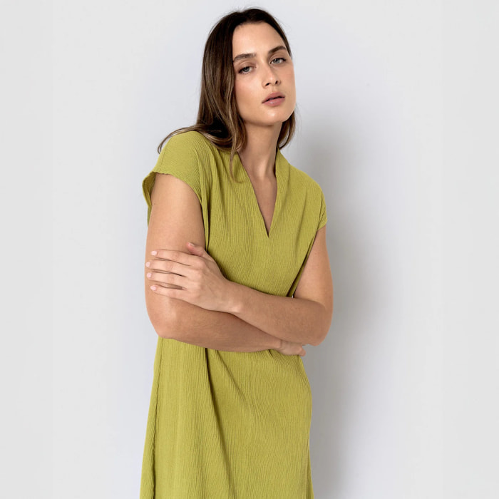 Vestido corto algodón lino lima