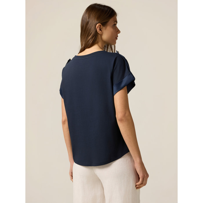 Oltre - T-shirt in jersey con profili in raso - Blu