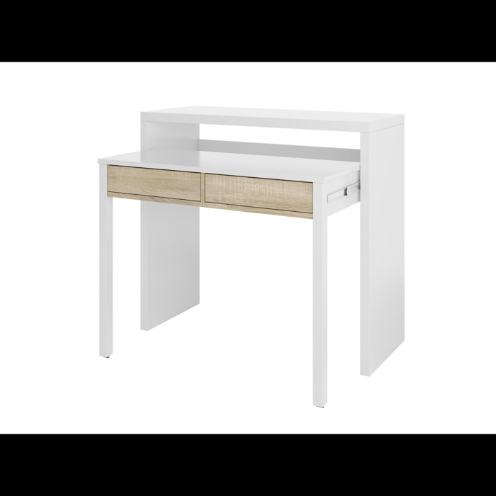 Scrivania Allungabile Con 2 Cassetti Tavolo Consolle Estensibile Studio Salvaspazio Con Ripiano Disegno Soggiorno Camera 99x88x36 Cm Bianco E Rovere