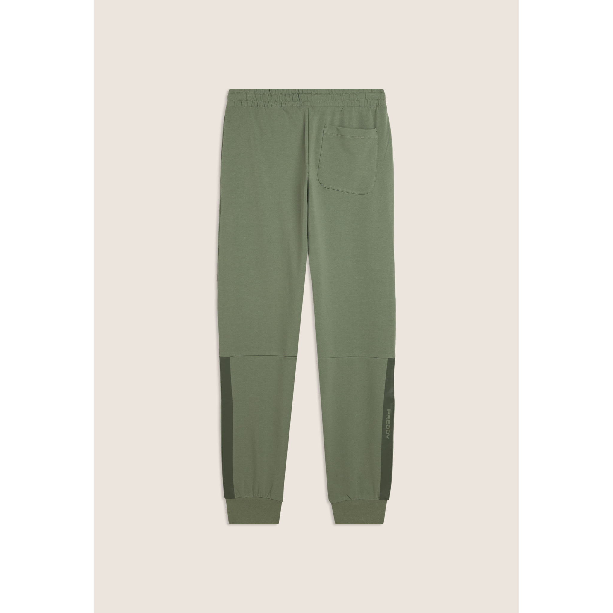 Pantaloni sportivi con bande laterali e fondo a polsino