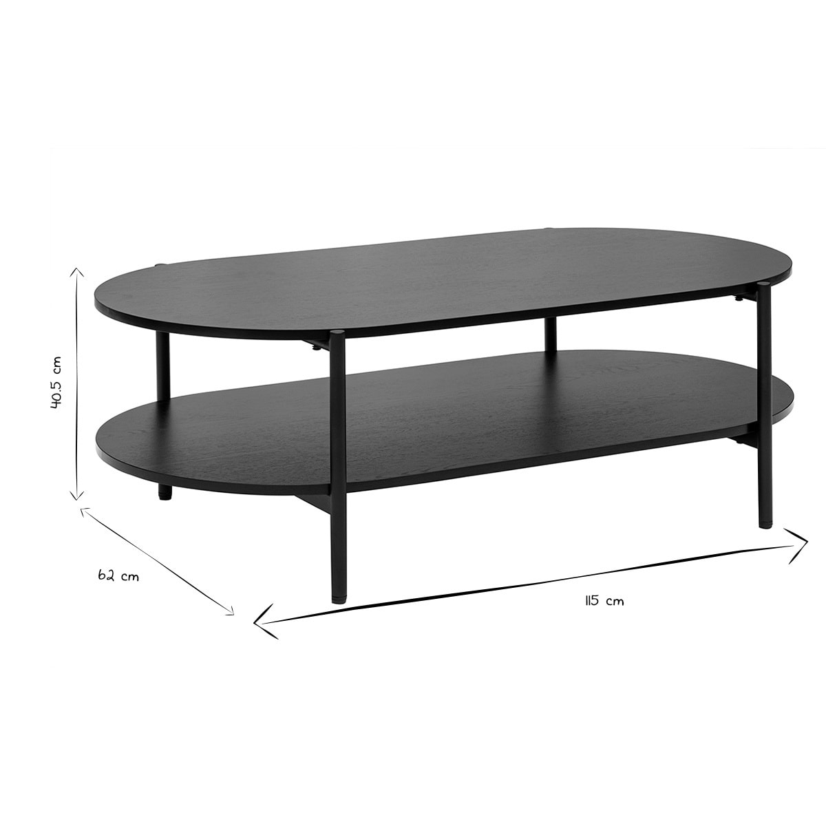 Table basse ovale finition bois noir et métal L115 cm BRUNA