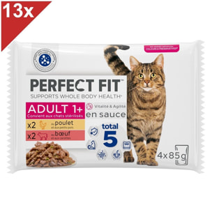 PERFECT FIT Sachets fraîcheur sauce poulet boeuf pour chat adulte