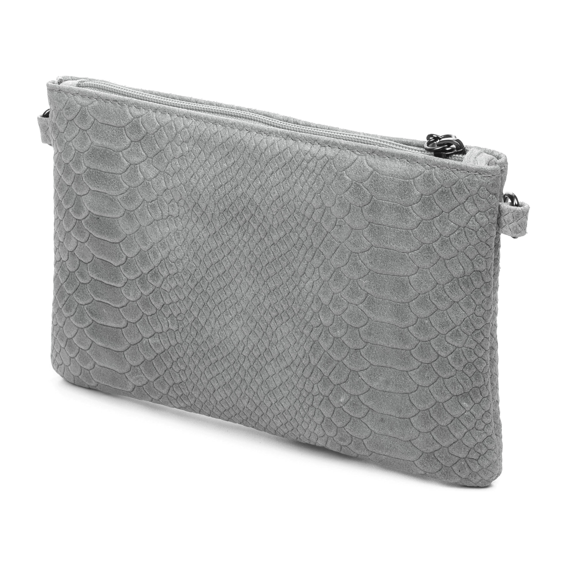 FIRENZE ARTEGIANI Borsa a Spalla da Donna Oleggio. Vera Pelle Scamosciata Incisione Serpente Made in Italy 23x4x15 Cm. Grigio