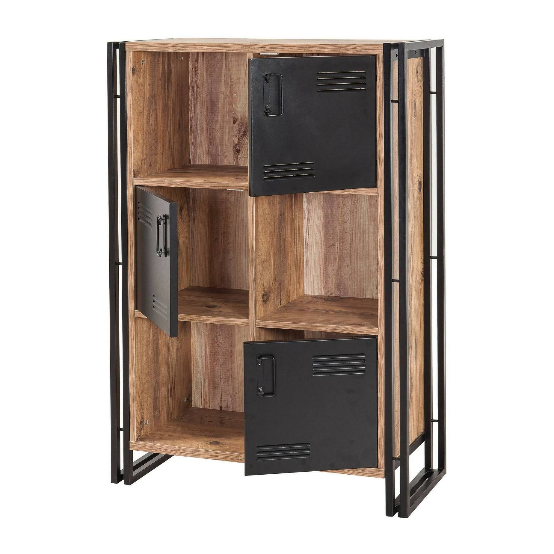 Libreria Dpecorin, Scaffale da ufficio, Mobile portalibri, Biblioteca, 89x35h127 cm, Quercia e Nero