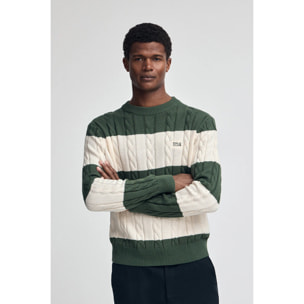 Jersey de rayas verde lodo y crudo de punto trenzado en mezcla de lana con parche Polo Club