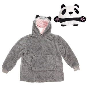 Peluche convertible en sudadera de felpa extrasuave, 60x47cm. Bolsillo frontal tipo canguro. Diseño Oso Panda