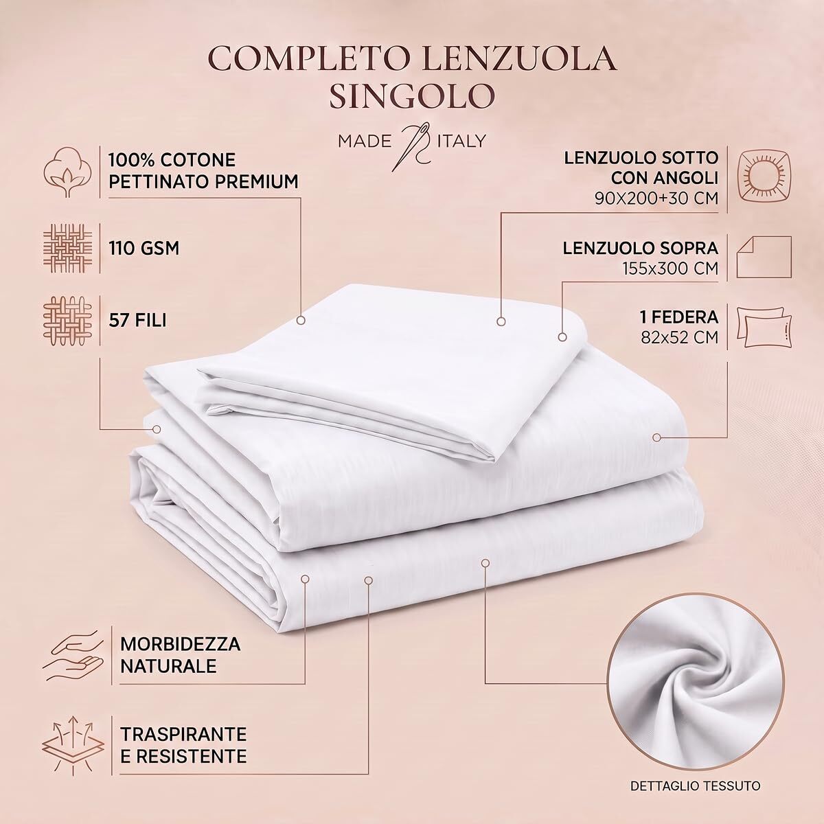 Completo lenzuola in cotone - Bianco
