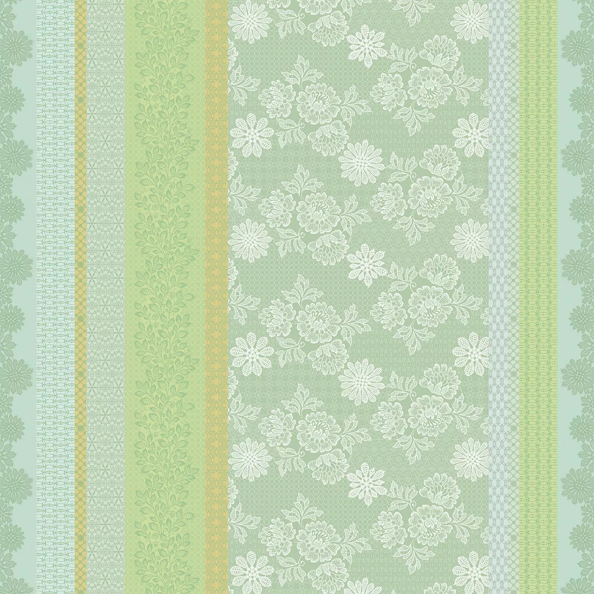 Nappe pur coton enduit motif jacquard vert Mille lace amande