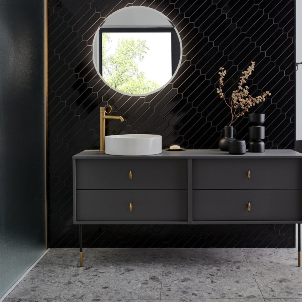 Mitigeur lavabo haut Vivienne laiton brossé avec bague laiton brossée