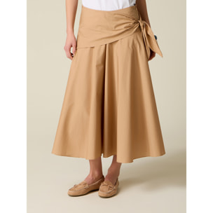 Oltre - Falda en A de popelín con nudo - Beige