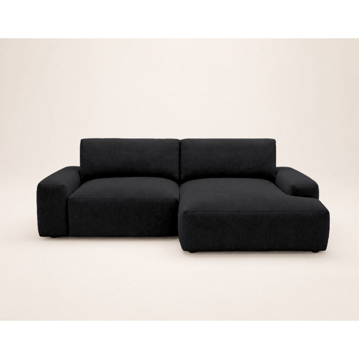 Tama - Canapé d'angle droit 4 places convertible avec coffre en tissu - Noir
