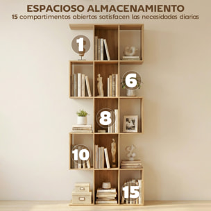 Estantería de 5 Niveles, Biblioteca Estrecha, Librería en Forma de S, para Salón, Dormitorio, Estudio, Oficina, 80x24x200 cm, Roble