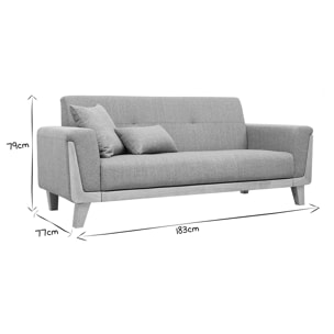 Canapé scandinave 3 places en tissu effet velours blanc cassé et bois clair FJORD