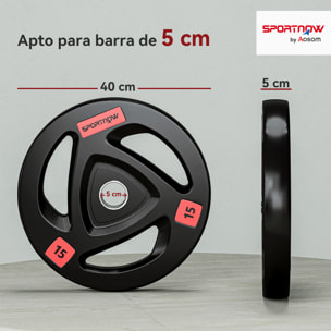 Discos Pesas Olímpicos 15 kg, Agujero Ø50 mm, de Hierro Fundido, Recubierta de Goma, 2 Placas de Pesas con Triple Agarre, para Mancuernas y Barras, Entrenamiento en Casa, Gimnasio, Negro