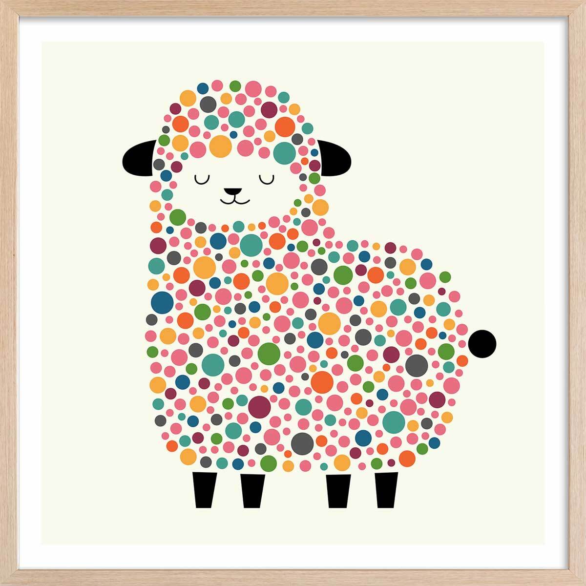 Affiche  mouton à pois Affiche sous cadre bois