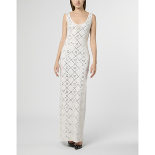 PHILIPP PLEIN Long Tank Dress Rhomb Flowers Strass