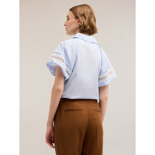Motivi - Camicia a righe con maniche ricamate - Azzurro