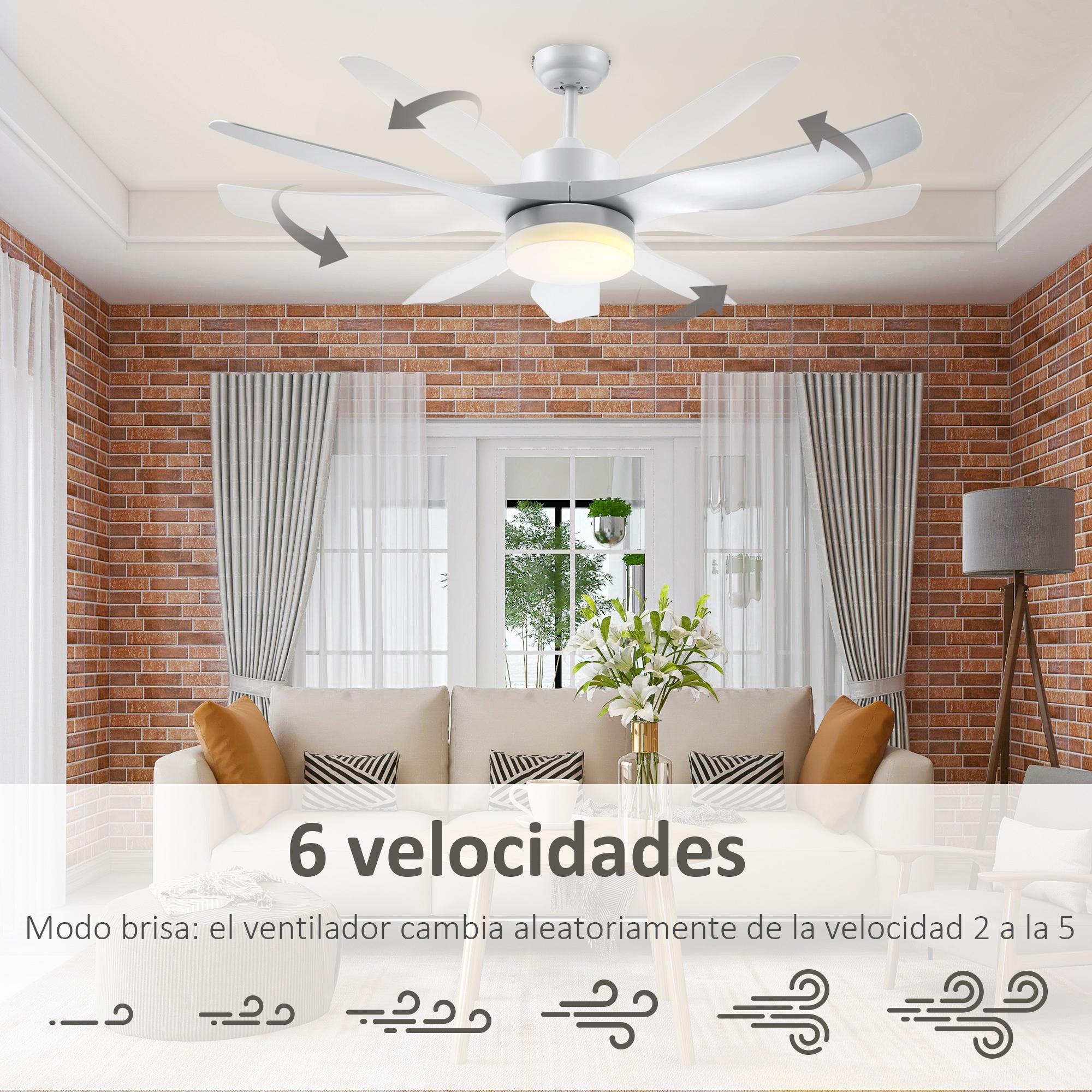 HOMCOM Ventilador de Techo Motor DC 20,5W Diámetro 132 cm con Mando a Distancia Luz LED Ajustable de 3 Niveles 3 Aspas Reversibles 6 Velocidades y Temporizador para Dormitorio Salón Acero