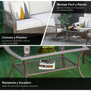 Conjunto de 4 Muebles de Ratán PE Exterior para Jardín Terraza Marrón y Caqui