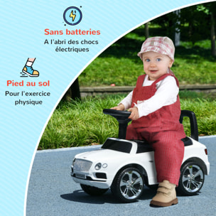 Porteur trotteur enfants voiture licence Bentley Bentayga 18-36 mois coffre - klaxon - 67 x 29 x 39 cm blanc