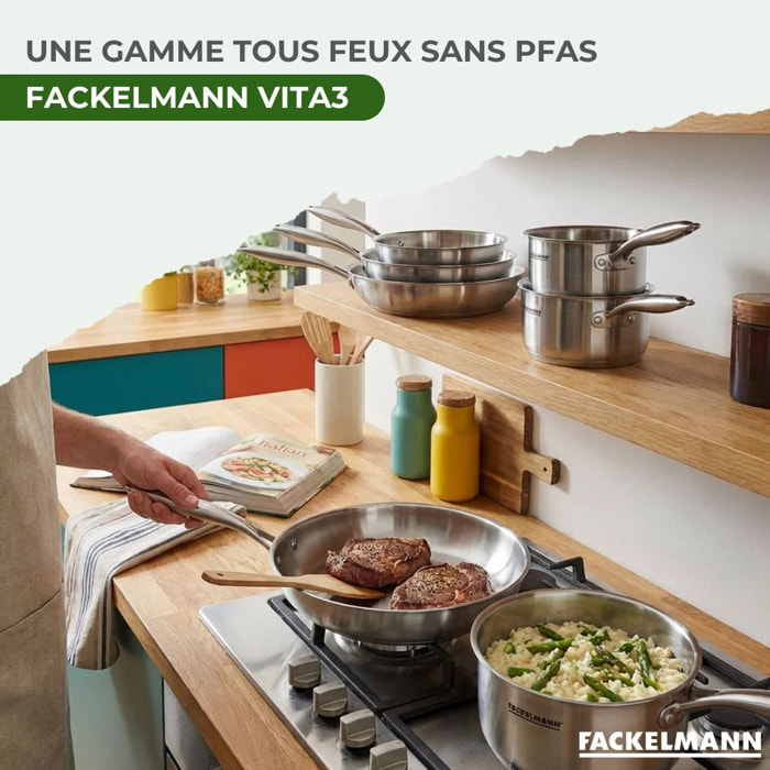 Poêles à Frire, Casseroles inox 18/10 Triply et couvercle Fackelmann Vita3