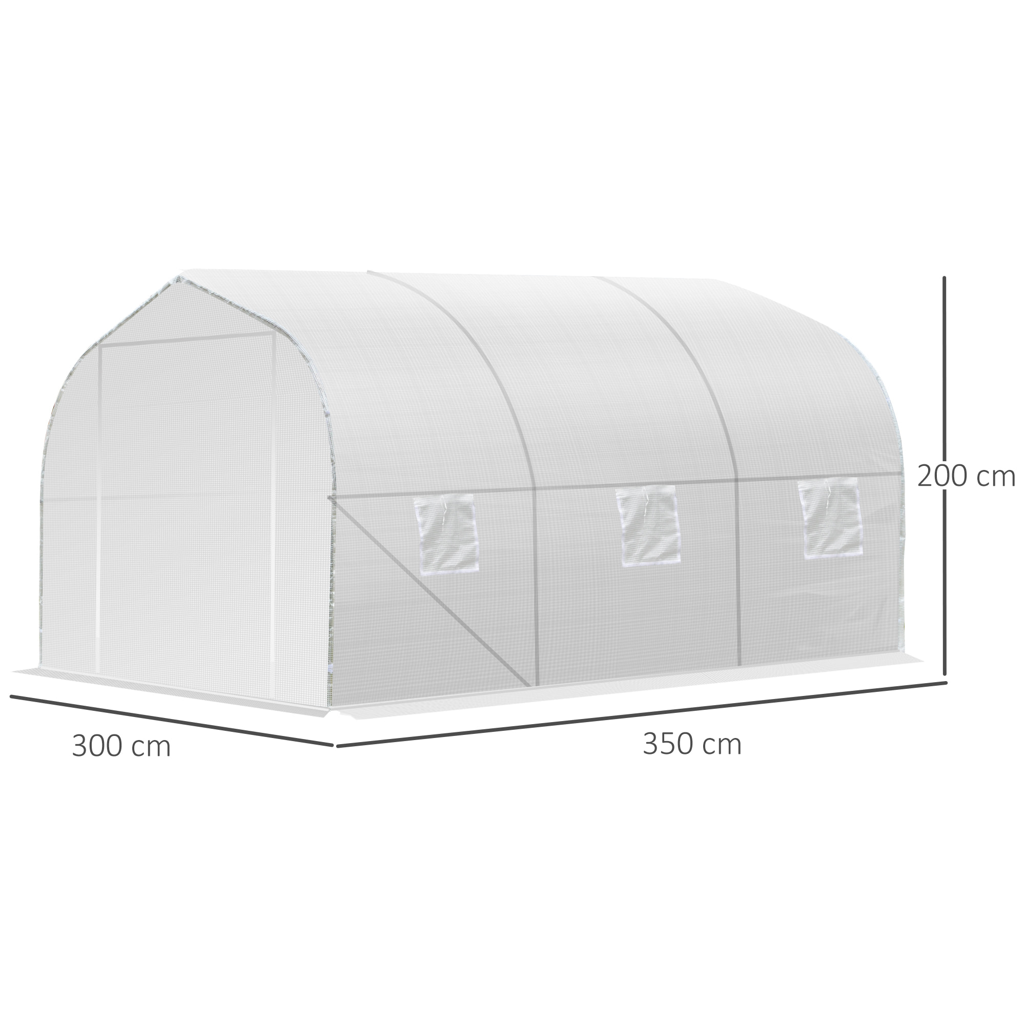 Serre tunnel de jardin dim. 3,5L x 3l x 2H m porte + 6 fenêtres enroulables acier galvanisé bâche PE haute densité blanc