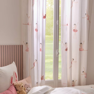 Rideau Tufy 260x140cm Blanc Imprimé Ballerines Roses
