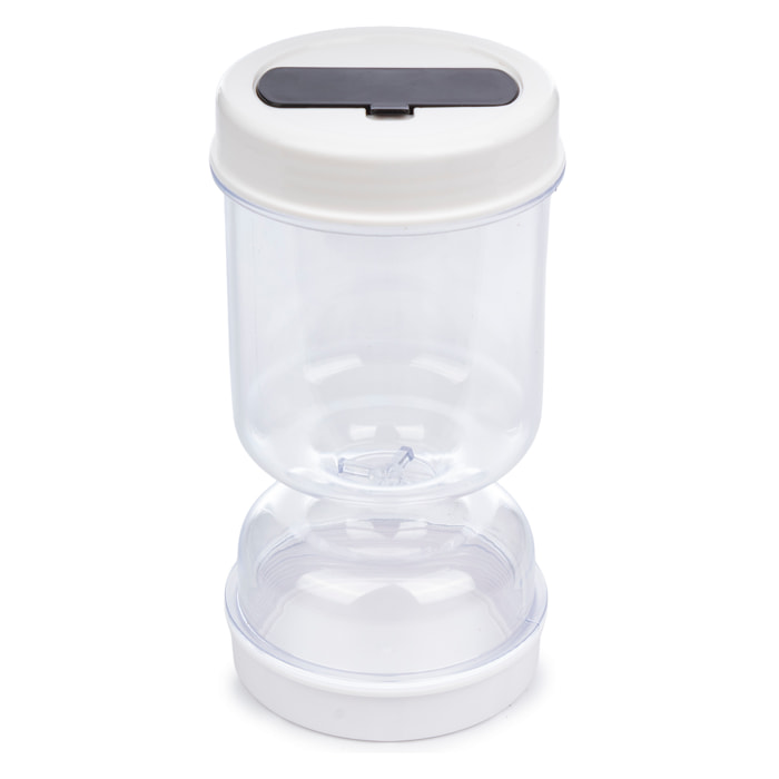 Recipiente para encurtidos de 800ml con tapa sellada, colador inferior, compartimento para tenedor plegable y diseño transparente para controlar la frescura.