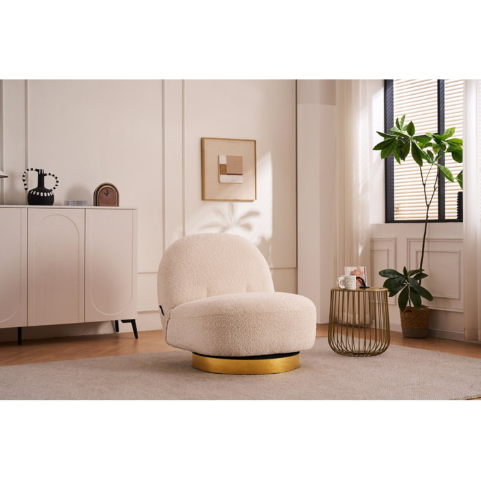 fauteuil bouclette pivotant "Churchill" - 76 x 80 x 74 cm - Blanc