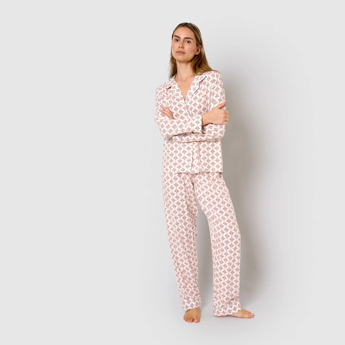Pijama largo camisero de viscosa morocco rosa