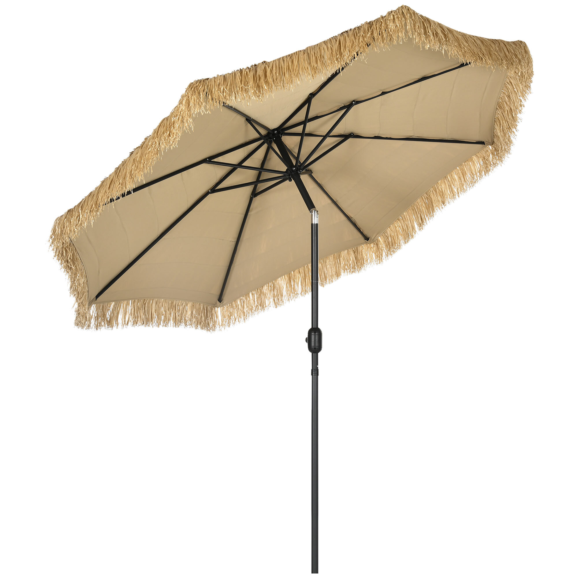 Parasol de jardin inclinable design Hawaï 265 cm raphia artificiel kaki
