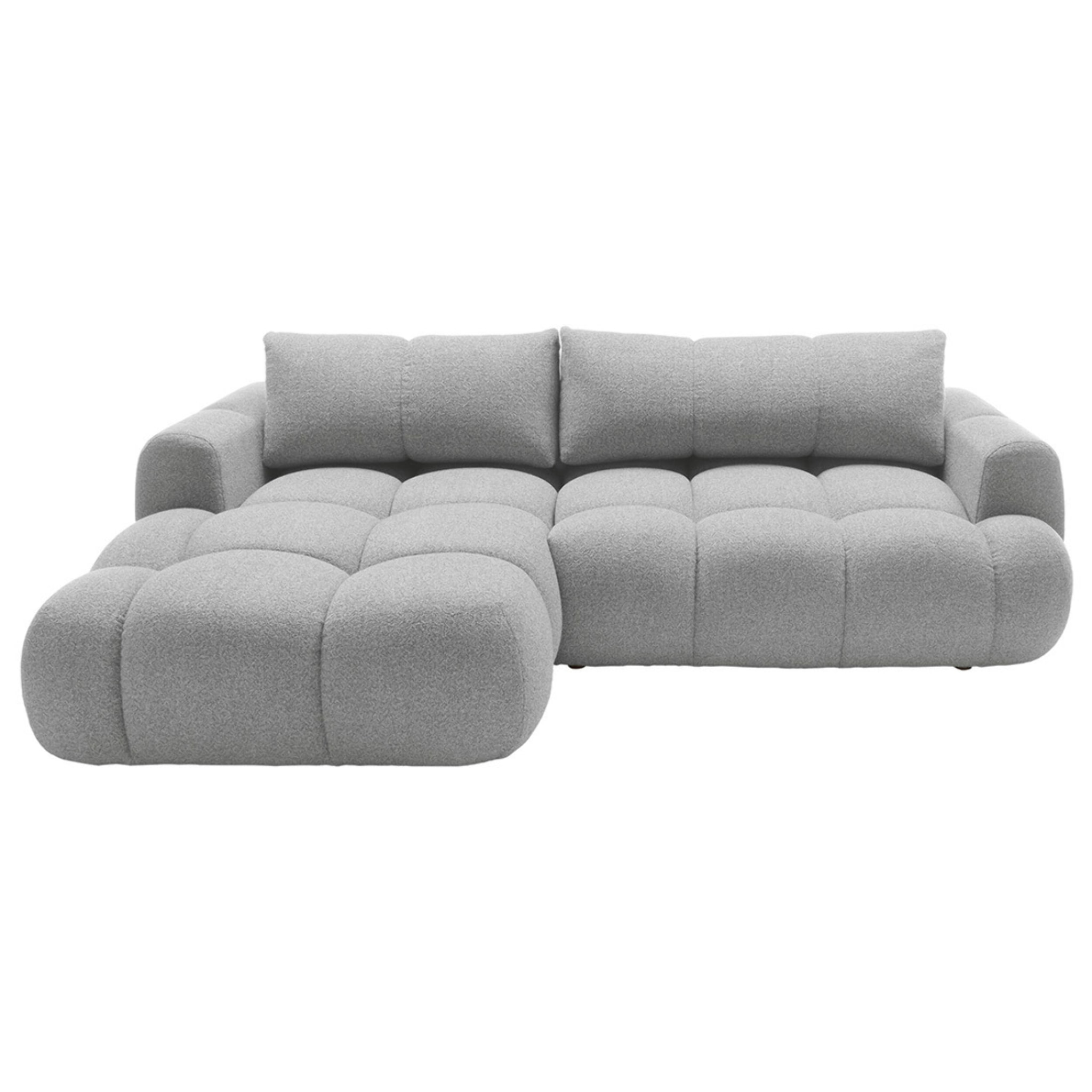 Yulin - Canapé d'angle gauche 4 places convertible avec coffre en tissu bouclette - Gris clair