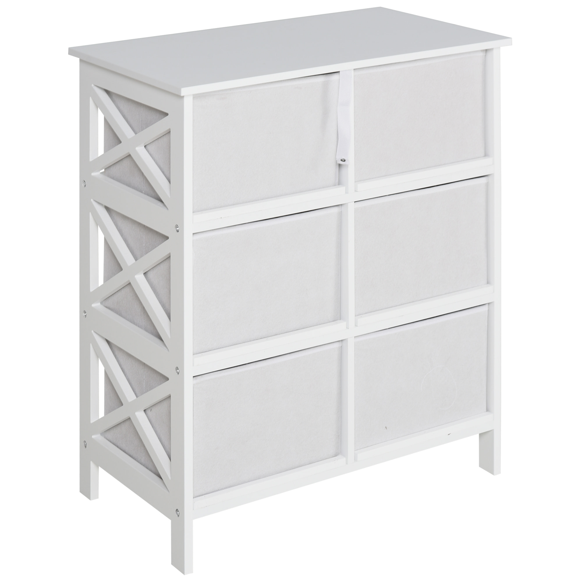 Meuble de rangement commode design contemporain dim. 64L x 37l x 76H cm 6 tiroirs MDF blanc non tissé gris clair